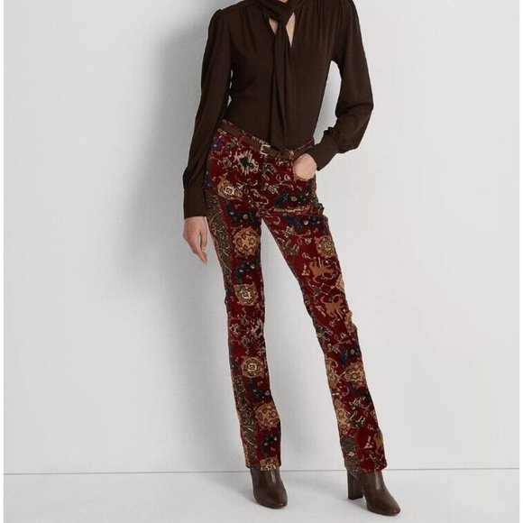 Lauren Ralph Lauren Tapestry Print Velvet High-Rise Boot Pant - Picture 2 of 5